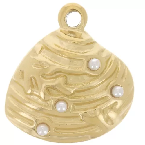 Colgante de concha de 22x20 mm con cabujones de imitación nácar - Acero inoxidable 304L Dorado x1