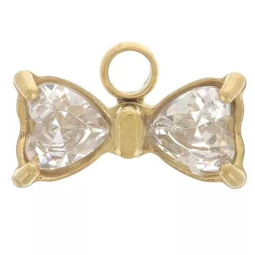 Dije corbata de moño 6x9.5mm con óxidos de circonio - Acero inoxidable 304L Dorado x1