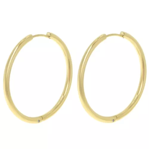 Pendientes de aro redondo de 35 mm - del hilo de 2,5 mm - Acero inoxidable 304L Dorado x2