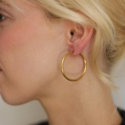 Pendientes de aro redondo de 35 mm - del hilo de 2,5 mm - Acero inoxidable 304L Dorado x2