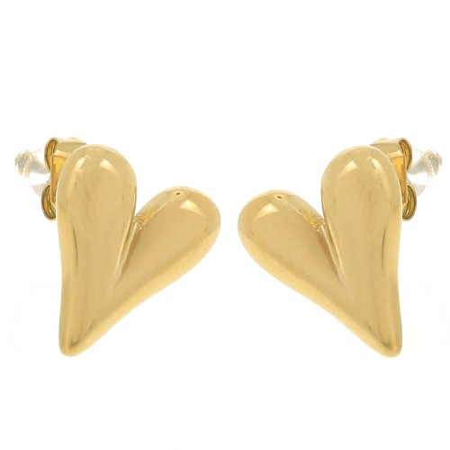 Pendientes corazón 14x12 mm - Acero inoxidable 304L Dorado x2
