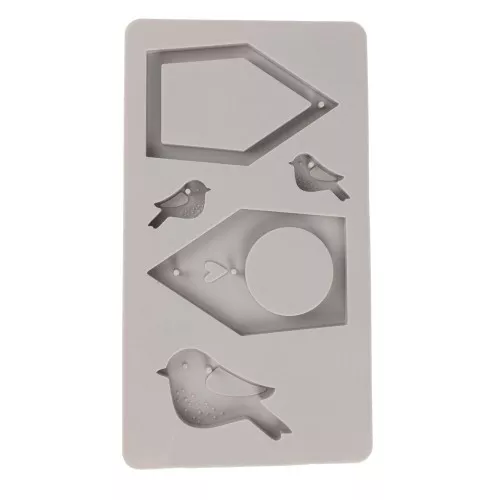 Molde de silicona 26x14,5 cm - 5 formas Cajas nido y Pájaros - Gris x1