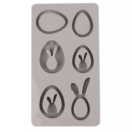 Molde de silicona 26x14,5 cm - 6 formas Huevos y Conejo Colgante - Gris x1