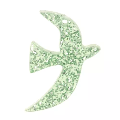 Dije acrílico pájaro 15x10 mm exclusividad Perles&Co - Verde musgo purpurina x1