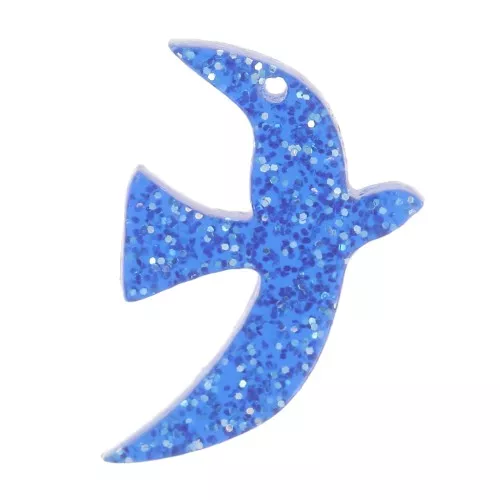 Dije de pájaro acrílico 15x10 mm exclusividad Perles&Co - Azul real purpurina x1