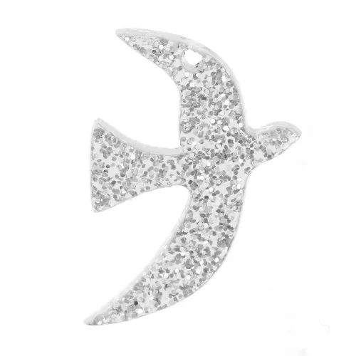 Dije de pájaro acrílico 15x10 mm exclusivo de Perles&Co - Plateado brillo x1