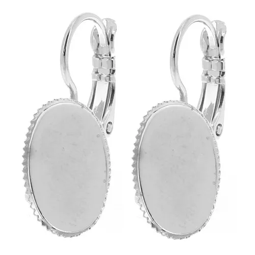 Ganchos pendientes planos 14x10 mm con anilla abierta - Plateado x2