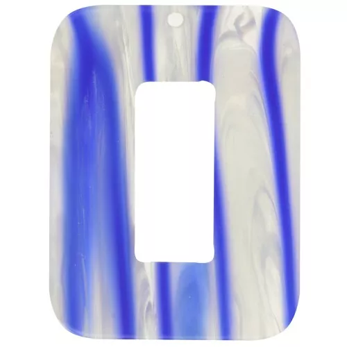 Colgante rectangular de acetato hueco 40x30 mm - A rayas - Azul oscuro - Blanco nacarado