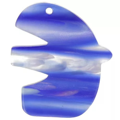 Colgante de acetato Pájaro 30x26 mm - Rayado - Azul oscuro - Blanco nacarado x1