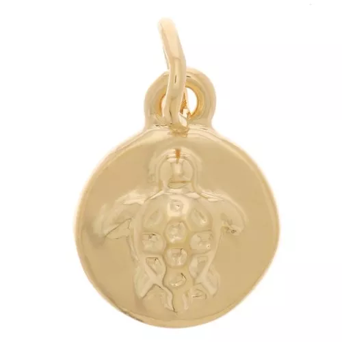 Dije redondo mini 6 mm - motivo tortuga - anilla cerrada - baño de oro de 3 micras x1