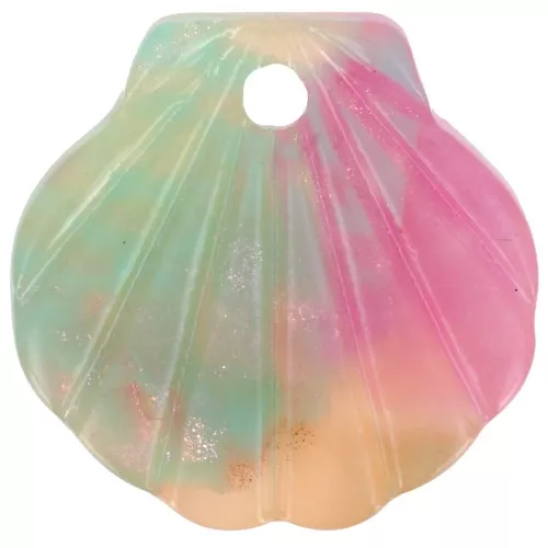 Colgante de concha de acetato con purpurina de 16 mm Concha de tortuga - Salmón - Rosa