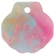 Colgante de concha de acetato con purpurina de 16 mm Concha de tortuga - Salmón - Rosa