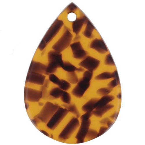 Colgante en forma de gota de 22 x 15 mm de acetato - Terrazzo marrón - Negro x1