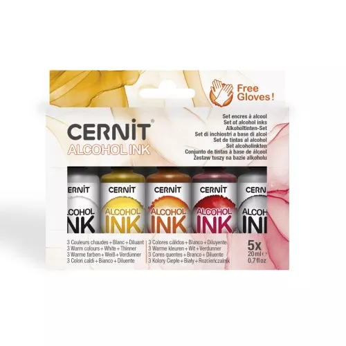 Juego de Tinta de Alcohol Cernit - Colores cálidos, blanco y diluyente x5