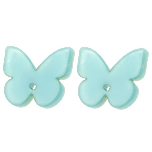 Pendientes mariposa de acetato 16x19,5 mm - Celadón jaspeado - Blanco x2