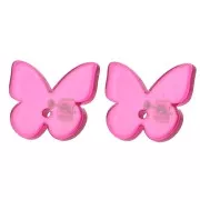 Clous d'oreilles papillon en acétate transparent 16x19.5 mm - Magenta x2