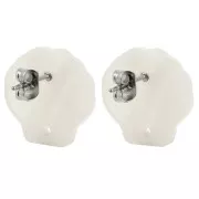 Pendientes de concha de acetato 16 mm - Beige jaspeado - Marfil x2