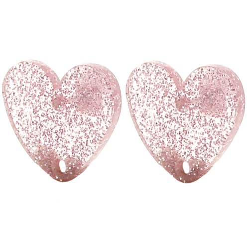 Tachuelas corazón acrílico 14x15,5 mm - Brillo rosa viejo x2