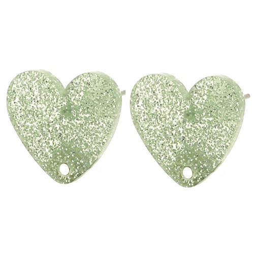 Tachuelas acrílicas corazón 14x15,5 mm - Verde musgo purpurina x2