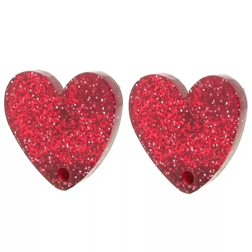 Tachuelas corazón acrílico 14x15,5 mm - Rojo purpurina x2
