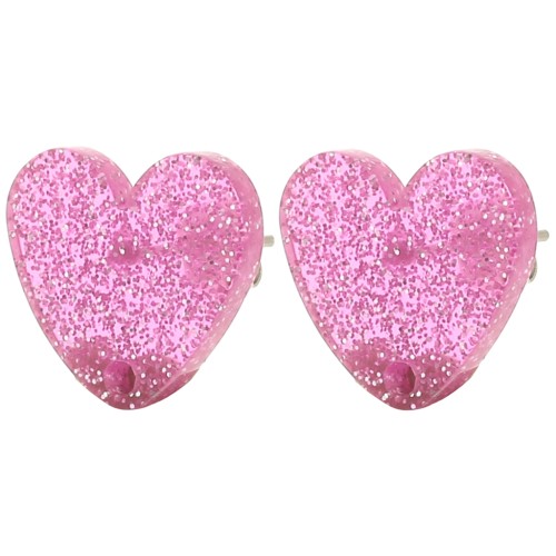 Tachuelas acrílicas corazón 14x15,5 mm - Purpurina rosa x2