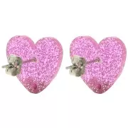 Tachuelas acrílicas corazón 14x15,5 mm - Purpurina rosa x2