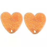 Naranja - Clous d'oreilles coeur en acrylique 14x15.5 mm - Pailleté orange x2 Clous d'oreilles coeur en acrylique 14x15.5 mm - Pailleté orange x2