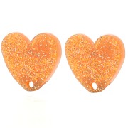 Tachuelas acrílicas corazón 14x15,5 mm - Naranja purpurina x2