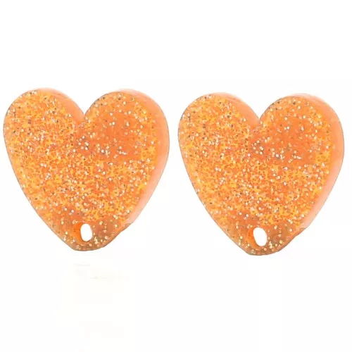 Tachuelas acrílicas corazón 14x15,5 mm - Naranja purpurina x2