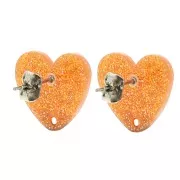Tachuelas acrílicas corazón 14x15,5 mm - Naranja purpurina x2