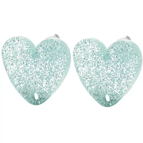 Tachuelas acrílicas corazón 14x15,5 mm - Azul glitter esmerilado x2