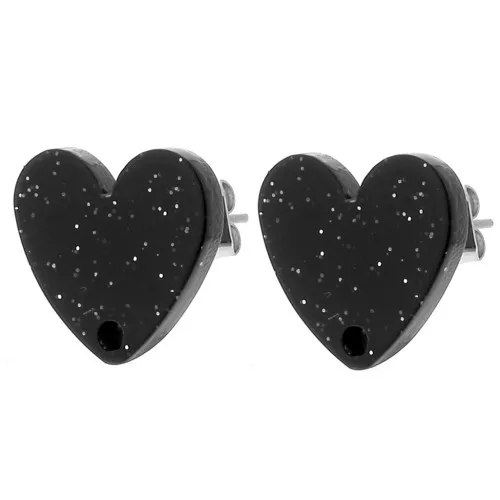 Tachuelas acrílicas corazón 14x15,5 mm - Brillo negro x2