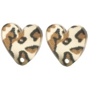 Pendientes Corazón 14x15.5 mm - Marrón Guepardo - Negro x2