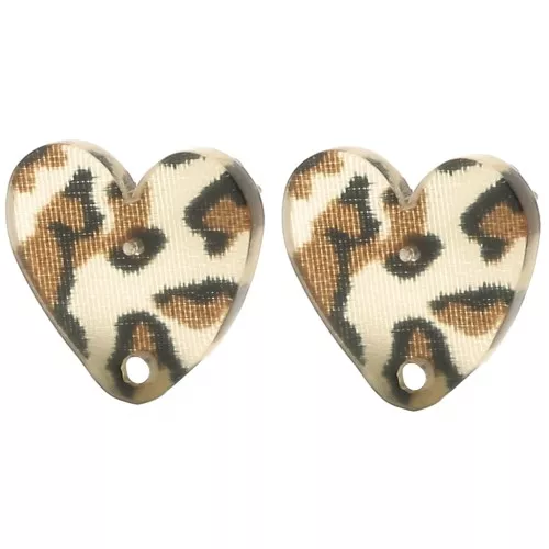 Pendientes Corazón 14x15.5 mm - Marrón Guepardo - Negro x2