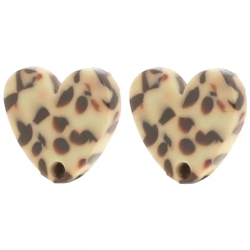 Ganchos pendientes de acetato 14x15,5 mm - Marrón jaspeado - Crema x2
