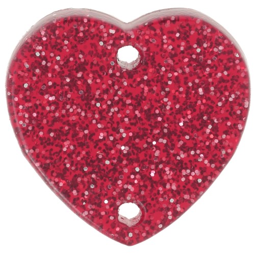 Entrepieza corazón acrílico 15x16,5 mm - Purpurina roja x1
