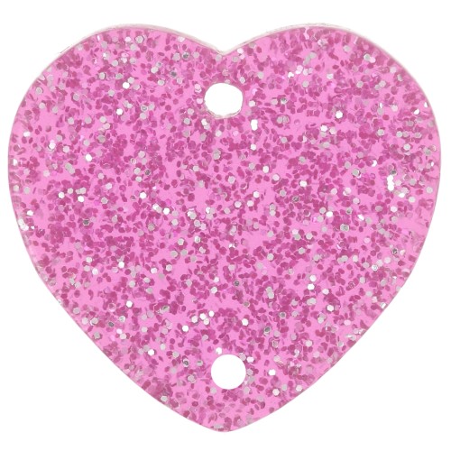 Entrepieza corazón acrílico 15x16,5 mm - Purpurina rosa x1