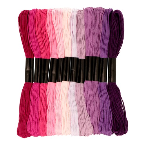 Surtido de 12 madejas para pulseras y bordados brasileños - Malvas
