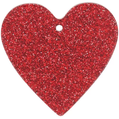 Colgante corazón acrílico 31x32 mm - Purpurina roja x1