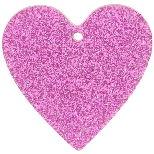Colgante corazón acrílico 31x32 mm - Purpurina rosa x1