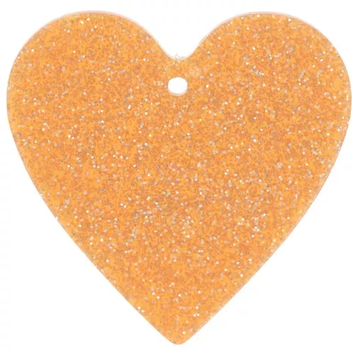 Colgante corazón acrílico 31x32 mm - Purpurina naranja x1