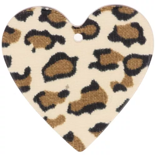 Colgante Corazón Acrílico 31x32 mm - Marrón Guepardo - Negro x1