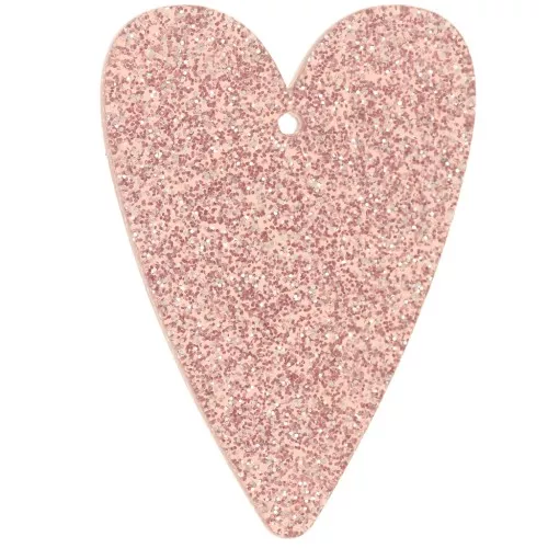 Colgante corazón acrílico 34x24 mm - Brillo rosa viejo x1