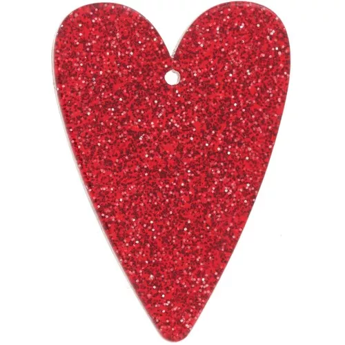 Colgante corazón acrílico 34x24 mm - Purpurina roja x1
