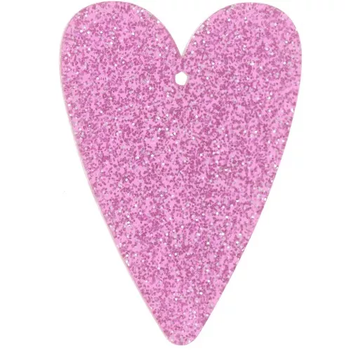 Colgante corazón acrílico 34x24 mm - Purpurina rosa x1