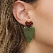 Colgante corazón acrílico 34x24 mm - Purpurina rosa x1