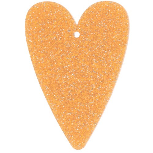 Colgante corazón acrílico 34x24 mm - Purpurina naranja x1