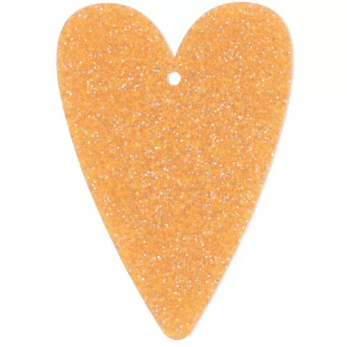 Colgante corazón acrílico 34x24 mm - Purpurina naranja x1