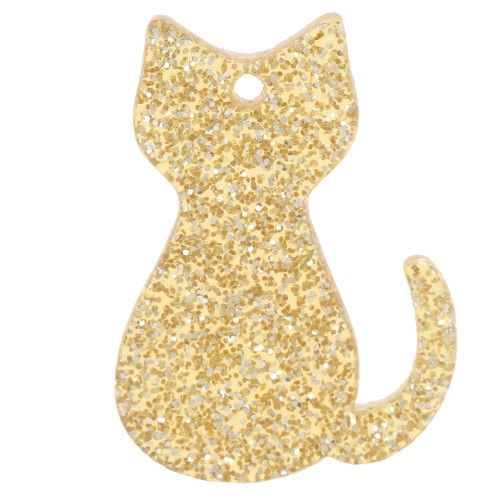 Colgante gato acrílico 21x15 mm - Dorado purpurina x1