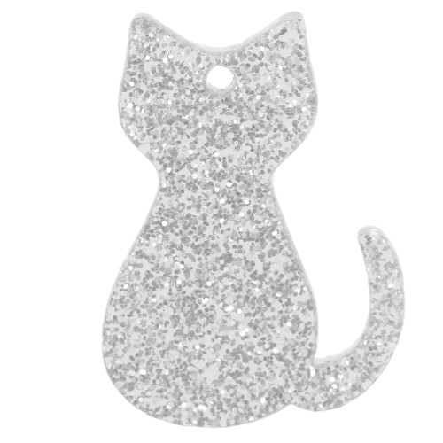 Colgante gato acrílico 21x15 mm - Plateado brillo x1